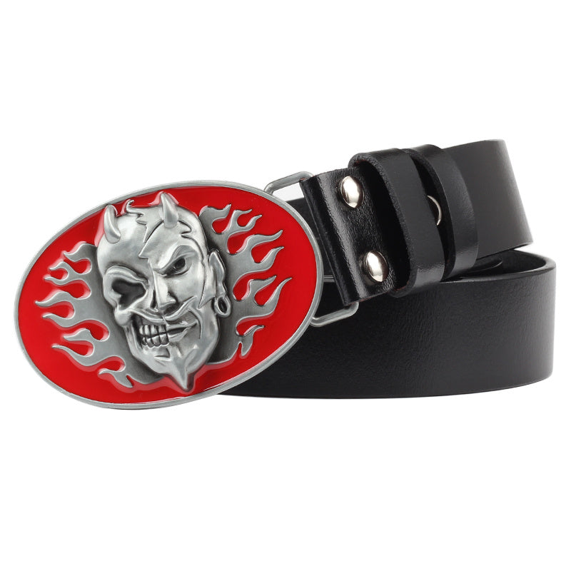Western Skull Buckle Leather Belt - Bold Statement Fit