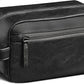 Black Water-Resistant Leather Toiletry Bag for Travel