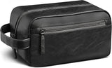 Black Water-Resistant Leather Toiletry Bag for Travel