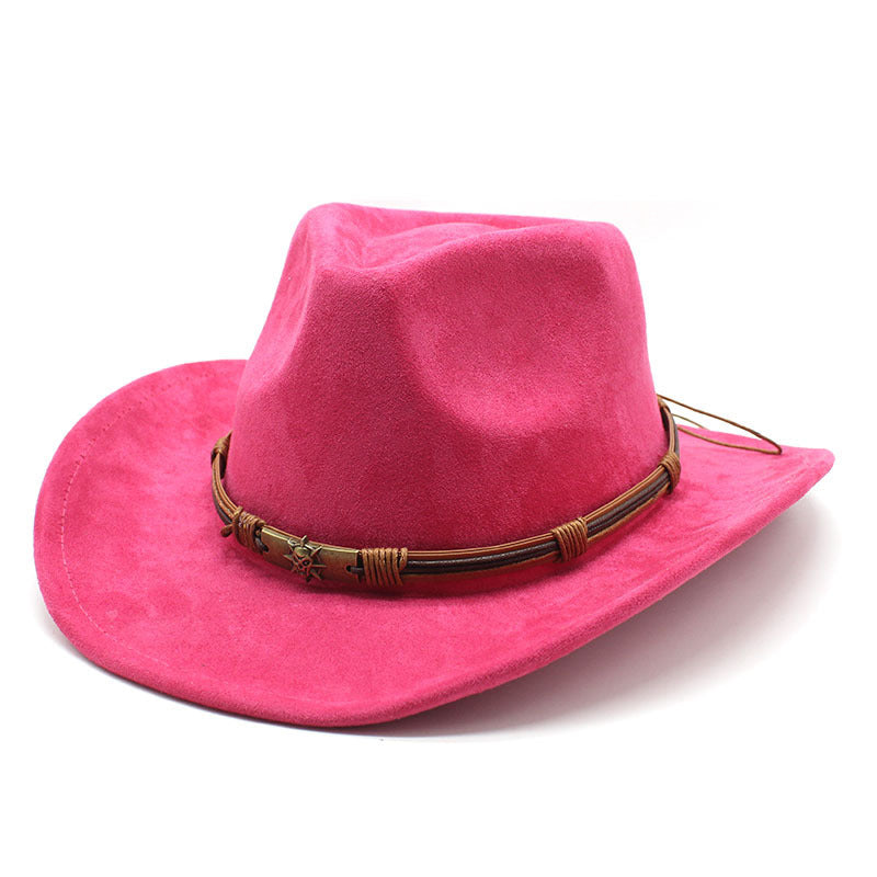 Suede Curling Western Cowboy Hat Ethnic Style Top Hat