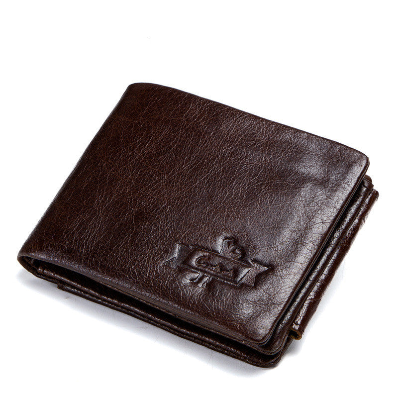 Vintage Crazy Horse Leather Tri-Fold Men’s Wallet with Zipper Coin Purse