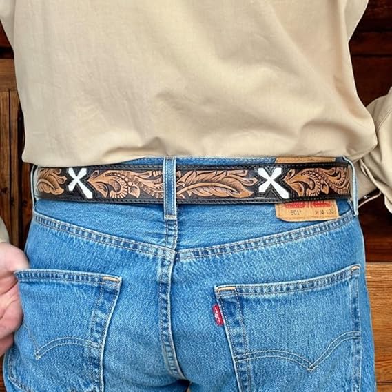 Men's Western Belt with Fur Detail – Full Grain Leather