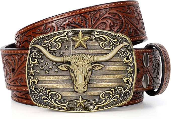 Western Cowboy Belt for Men – Bull Head Buckle