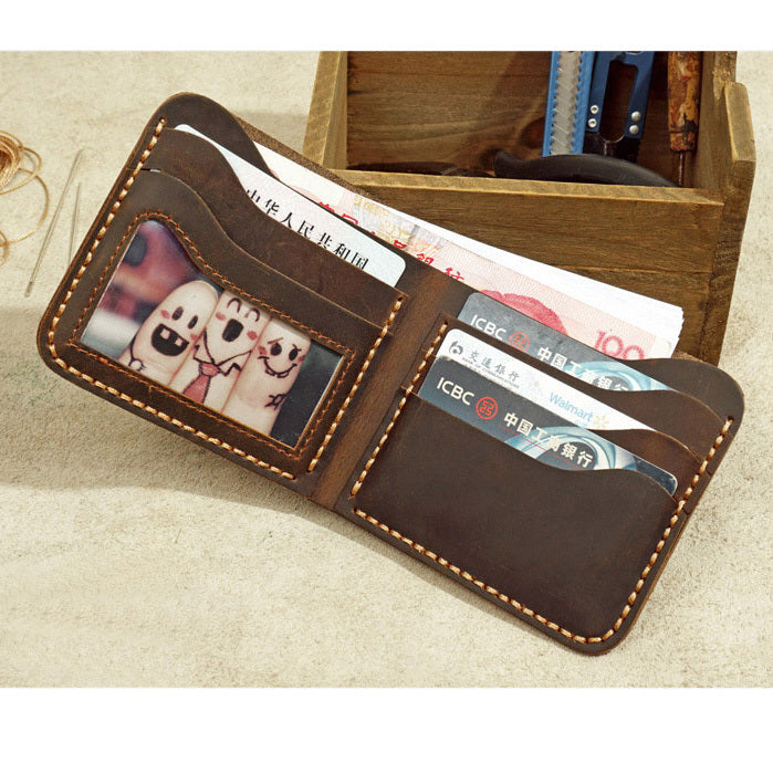 Men’s Handmade Genuine Leather Wallet – Retro Horizontal Square Design