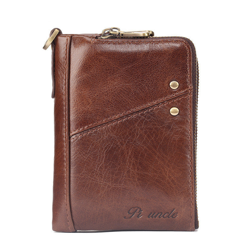 Men’s Genuine Leather Zipper Bifold Wallet – 12 Card Slots & Cash Pocket