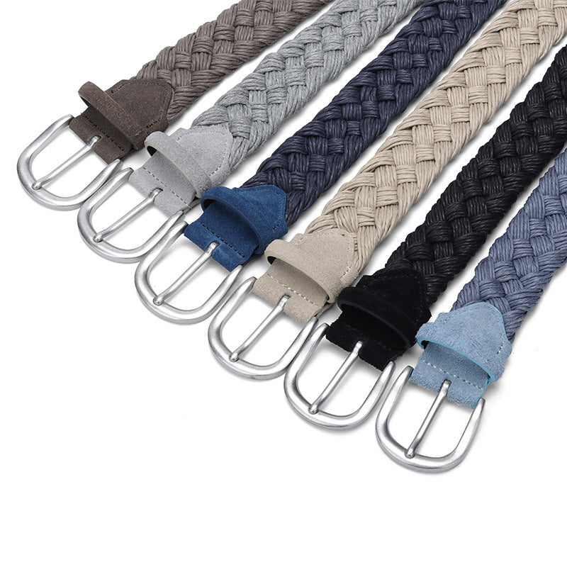 Men’s Suede Woven Canvas Golf Belt with Alloy Square Buckle