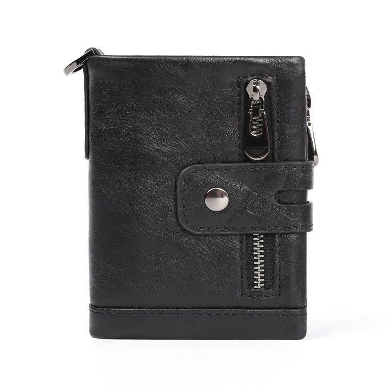 Luxurious Genuine Leather Wallet for Men – RFID Protection, Zipper Coin Pocket, Cowhide Bifold Design