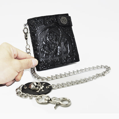Retro Personality Men’s Wallet Demon – Skull Punk Rock Leather Chain Wallet, Anti-Theft Short Vertical Wallet