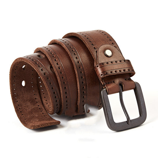 Natural Leather Belt with Matte Metal Buckle