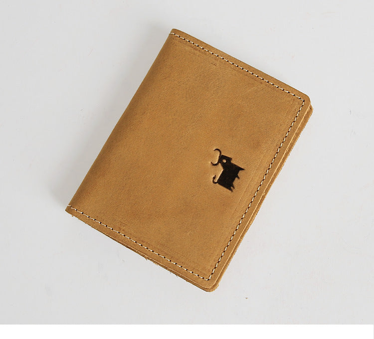 Men’s Genuine Cowhide Leather Card Holder Wallet – Mini Slim & Thin, No Zipper Closure