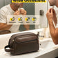 Dark Brown Leather Toiletry Bag with Wide Boxy Opening