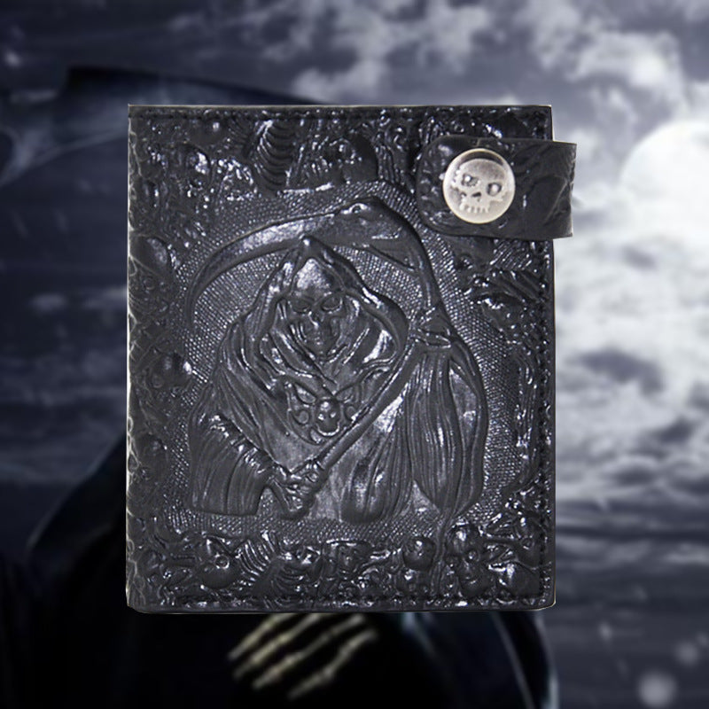 Retro Personality Men’s Wallet Demon – Skull Punk Rock Leather Chain Wallet, Anti-Theft Short Vertical Wallet