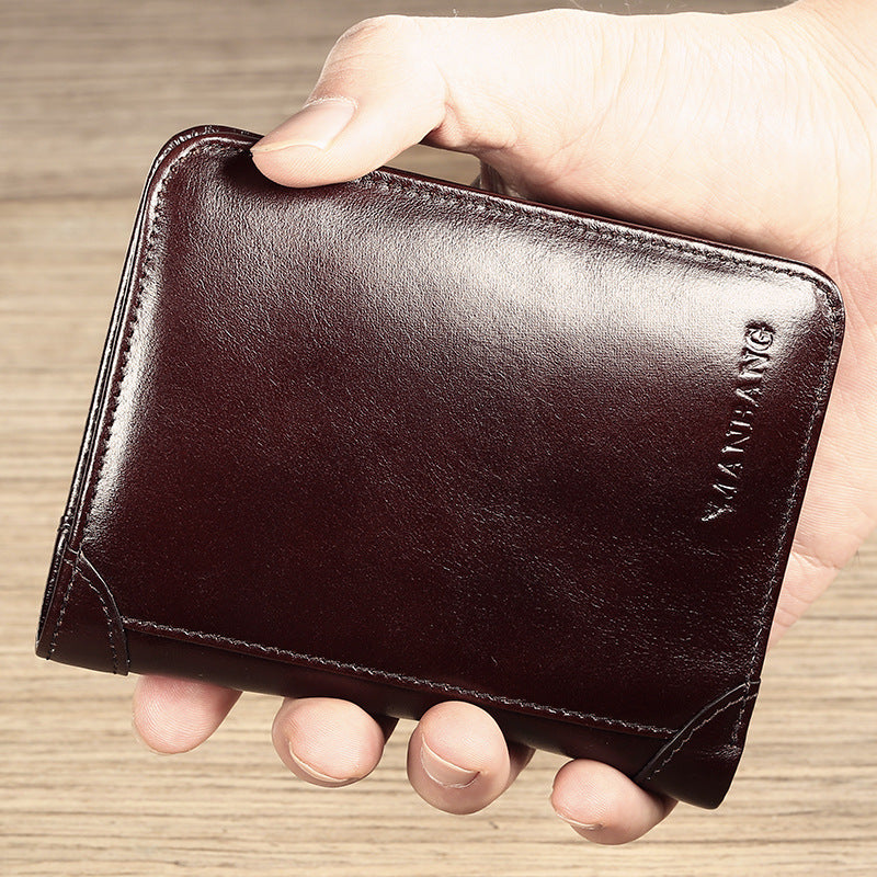 Men’s Genuine Leather Trifold Wallet – No Zipper, Coin Pocket, Slim & Compact Design in Black & Brown