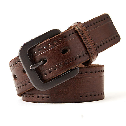 Natural Leather Belt with Matte Metal Buckle
