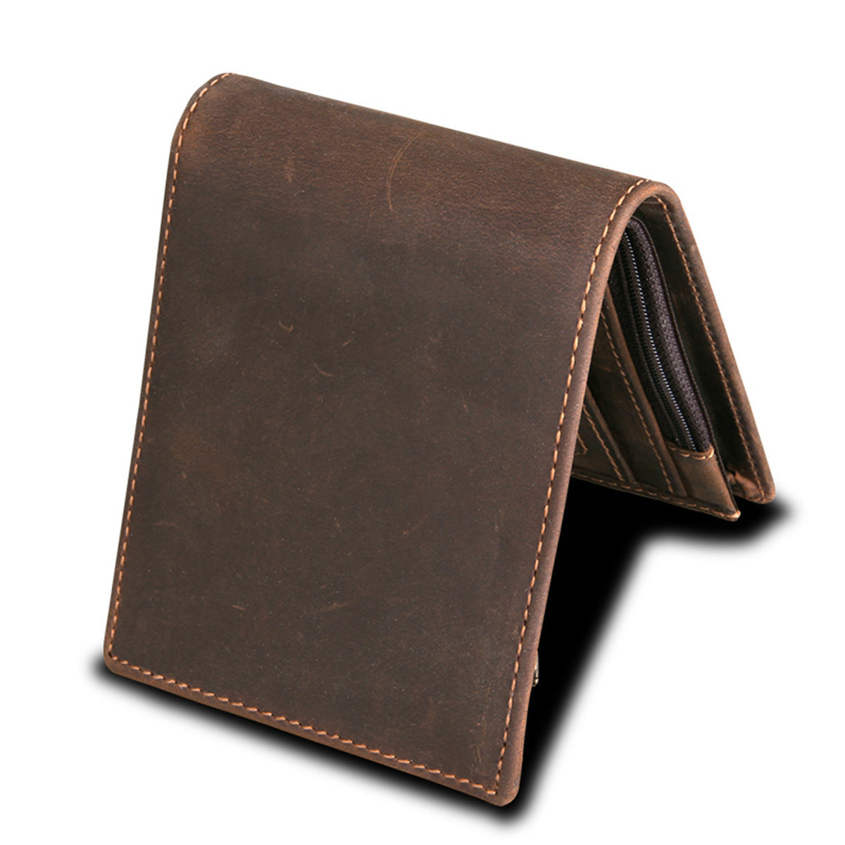 RFID Blocking Crazy Horse Leather Men’s Short Casual Wallet with Multiple Compartments