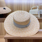 Axin Hat Ornaments Gray Tie Knot Flat Top Thin Straw Wide Brim Top Hat Flat Top Hat Straw Hat