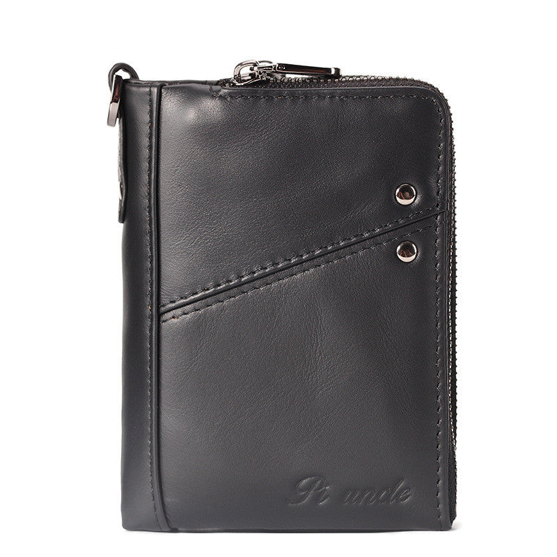 Men’s Genuine Leather Zipper Bifold Wallet – 12 Card Slots & Cash Pocket