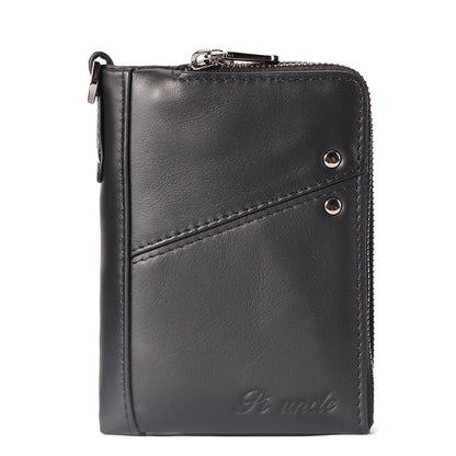 Men’s Genuine Leather Zipper Bifold Wallet – 12 Card Slots & Cash Pocket