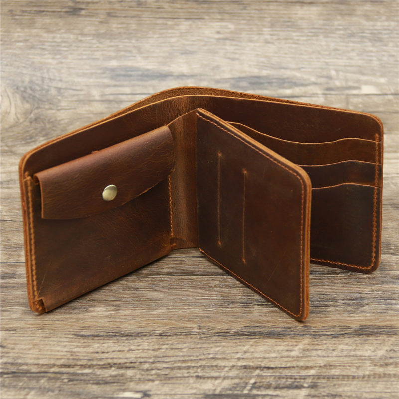 Men’s Genuine Leather Card Holder Wallet – Classic Bifold in Dark & Reddish Brown