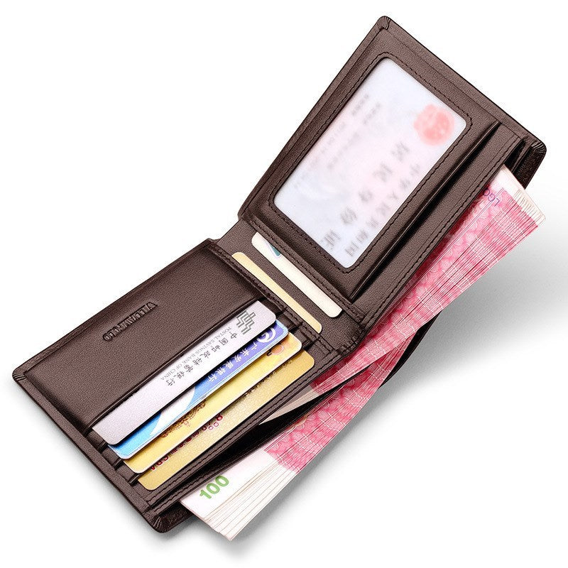 Short Men’s Wallet in Real Cowhide Leather with Multi Card Slots and Gift Box