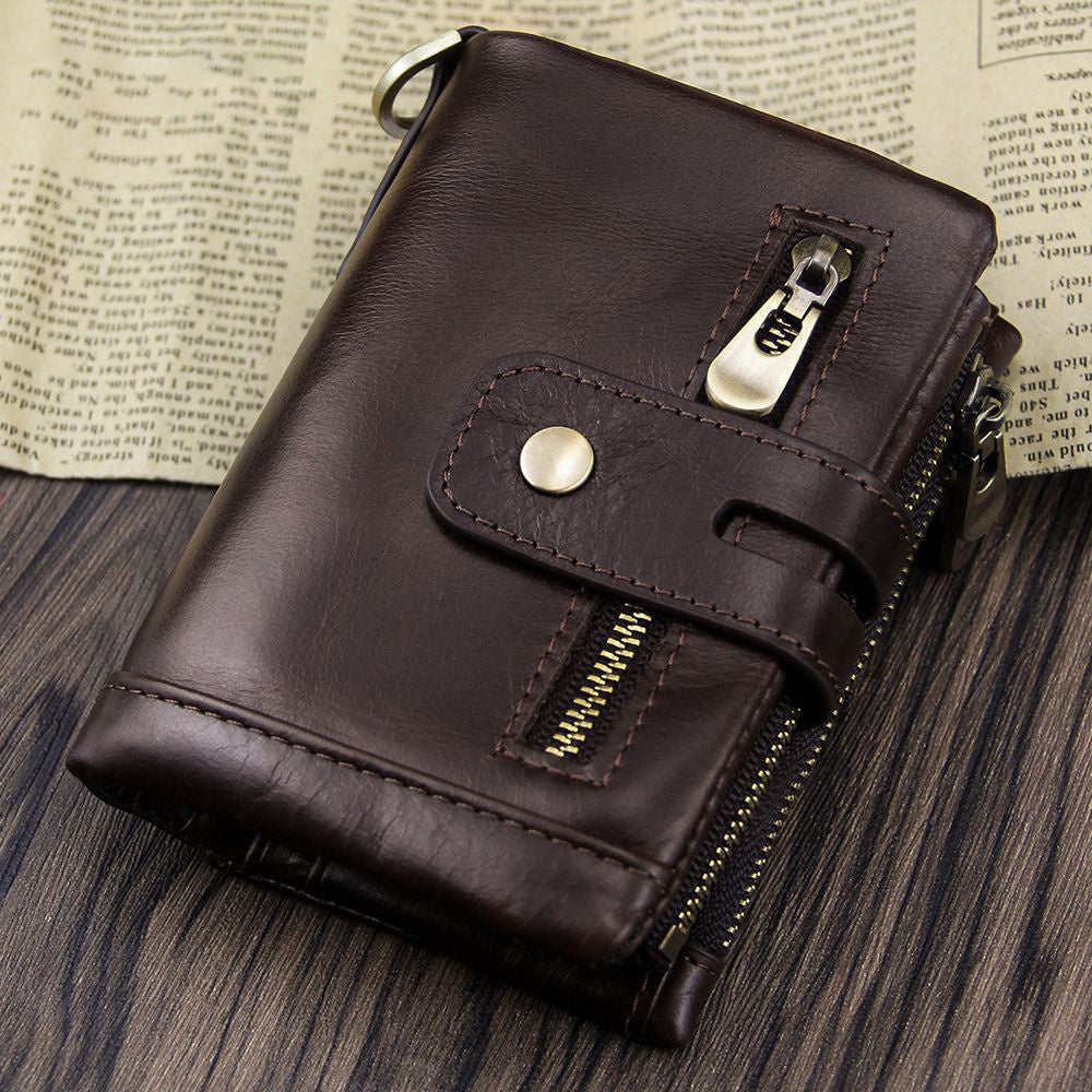 Luxurious Genuine Leather Wallet for Men – RFID Protection, Zipper Coin Pocket, Cowhide Bifold Design