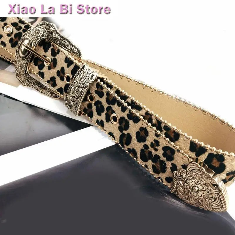 Women's Adjustable Western Dark Khaki Leopard Print PU Belt for Jeans & Dresses