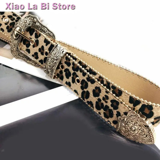 Women's Adjustable Western Dark Khaki Leopard Print PU Belt for Jeans & Dresses