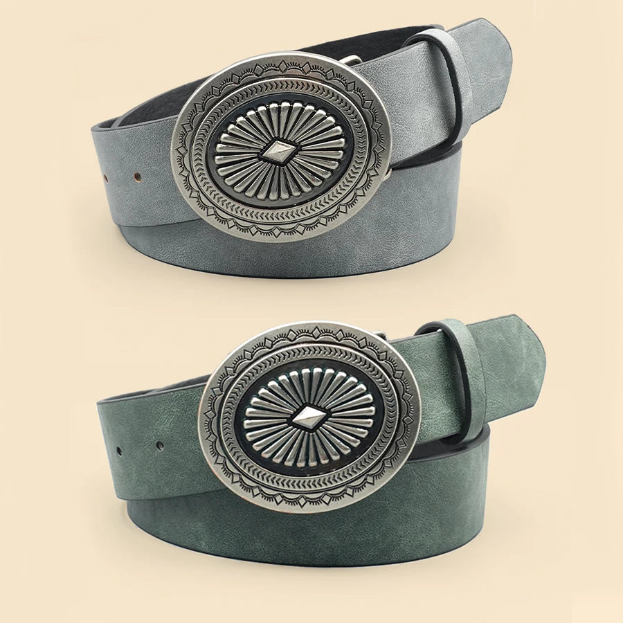 Vintage Western Style Carved PU Leather Casual Belt for Jeans & Pants