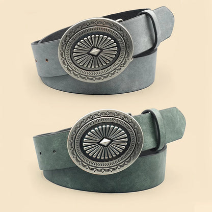 Vintage Western Style Carved PU Leather Casual Belt for Jeans & Pants