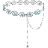 Women's Western Turquoise Concho Chain Belt - Adjustable Cowgirl Style