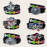 Unisex Colorful Lychee Pattern PU Leather Belt – Gothic, Western & Punk Jeans Style