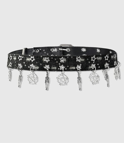 Women's Black Pentagram Eye Y2K Punk Western Leather Belt