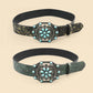 Western Cowgirl Engraved Leather Belt for Women Men – Gemstone Inlaid