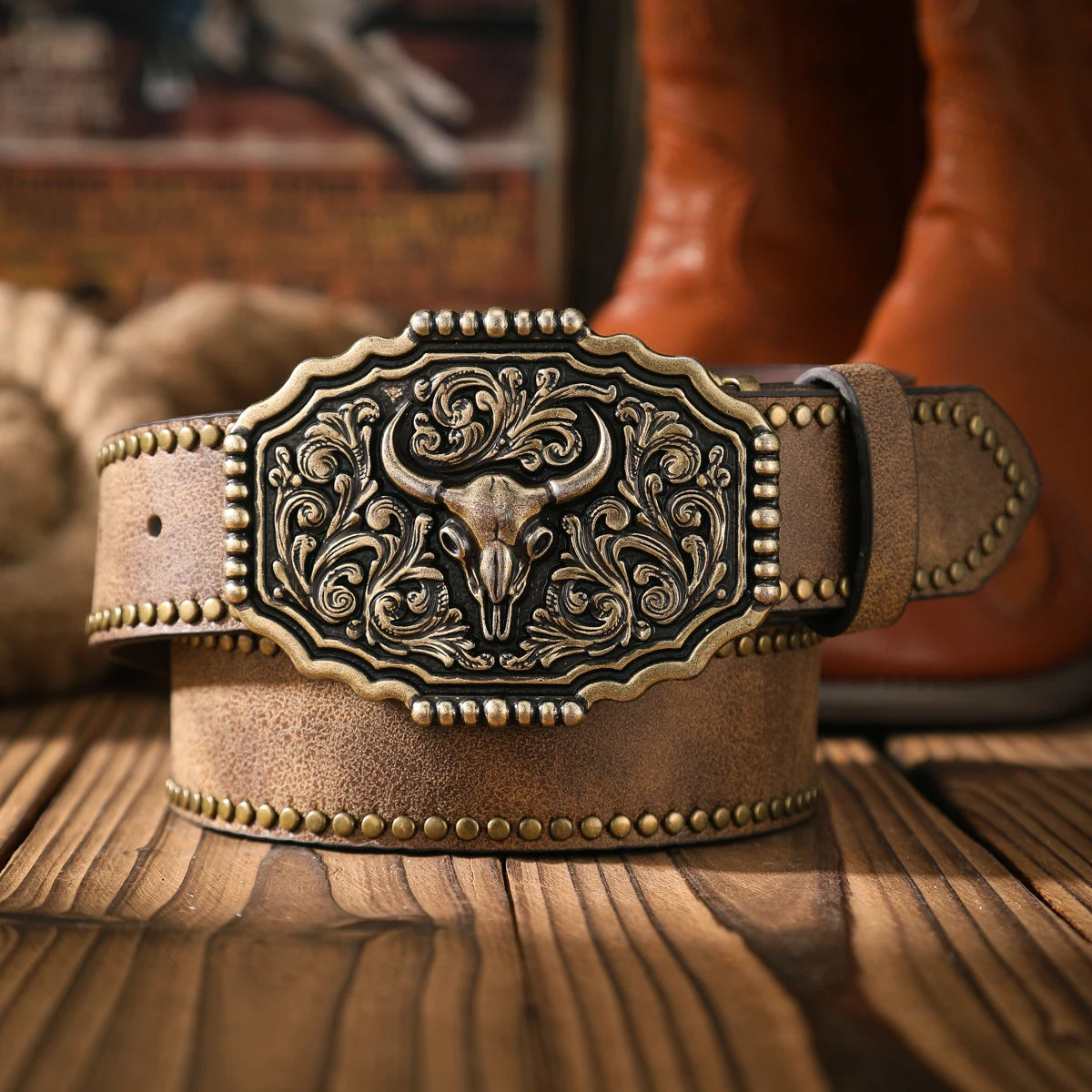 Retro Western PU Leather Belt for Men & Women with Metal Buckle