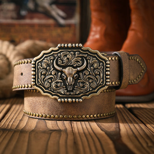 Retro Western PU Leather Belt for Men & Women with Metal Buckle