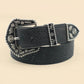 Women's Vintage Western Belt – Black Carved Buckle & Leaf Print