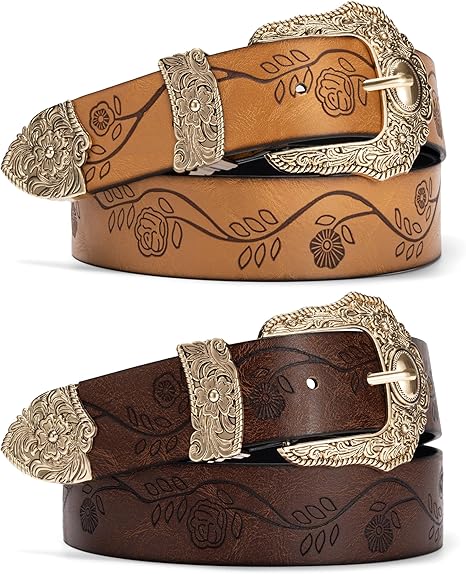Women's Cowgirl Belt 2-Pack – Engraved Buckle