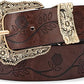Women's Vintage Western Belt – Gold Floral Buckle