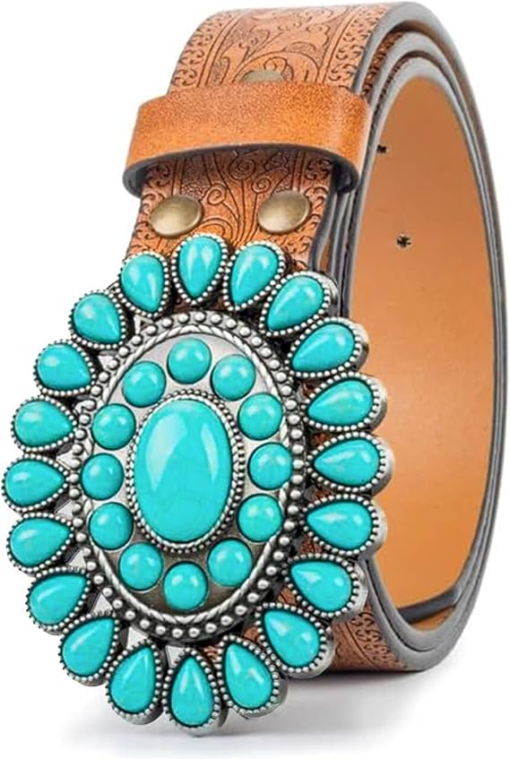 Women's Turquoise Embossed Western Belt – Detachable