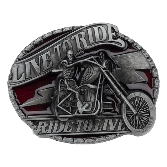 Men's Western Live To Ride Longhorn Bull Motorcycle Alloy Belt Buckle