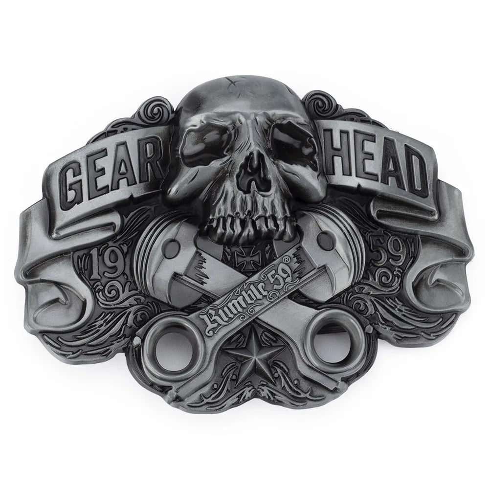 Western Skull Novelty Belt Buckle for Men & Women - Zinc Alloy Piston Design