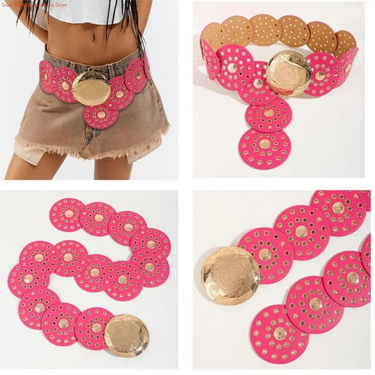 Women's Colorful Disc Western Belt - Vintage PU Leather Dopamine Style