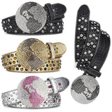 Unisex Western Rhinestone Belt – Dazzling Crystal Round Buckle | PU Leather