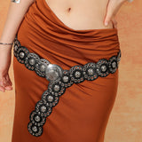 Boho Y2K Western Chic Belt - Wide Geometric PU Leather for Skirts & Pants