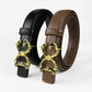 Women's Western Leather Belt with Alloy Letter Buckle for Jeans, Pants & Dresses