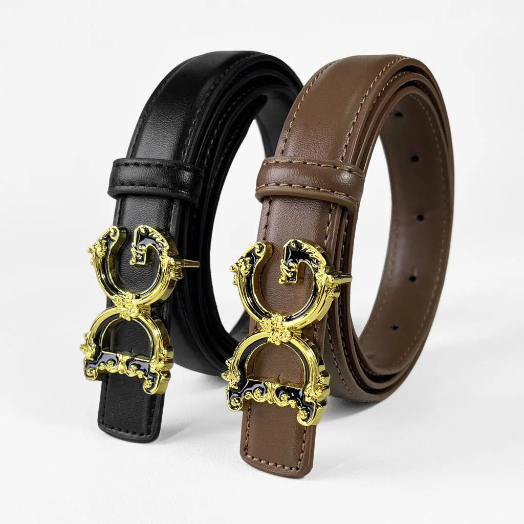 Women's Western Leather Belt with Alloy Letter Buckle for Jeans, Pants & Dresses