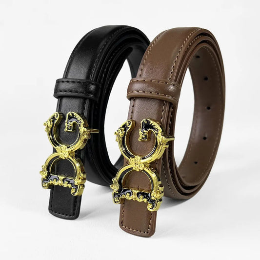 Women's Western Leather Belt with Alloy Letter Buckle for Jeans, Pants & Dresses