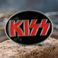 KISS Logo Embossed Men's Belt Buckle - Red & Black Novelty Rock Fan Accessory