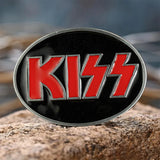 KISS Logo Embossed Men's Belt Buckle - Red & Black Novelty Rock Fan Accessory