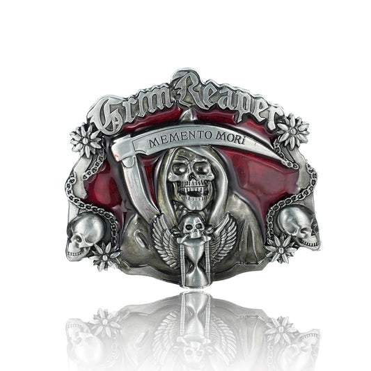 Grim Reaper Memento Mori Skull Western Belt Buckle Men's Vintage
